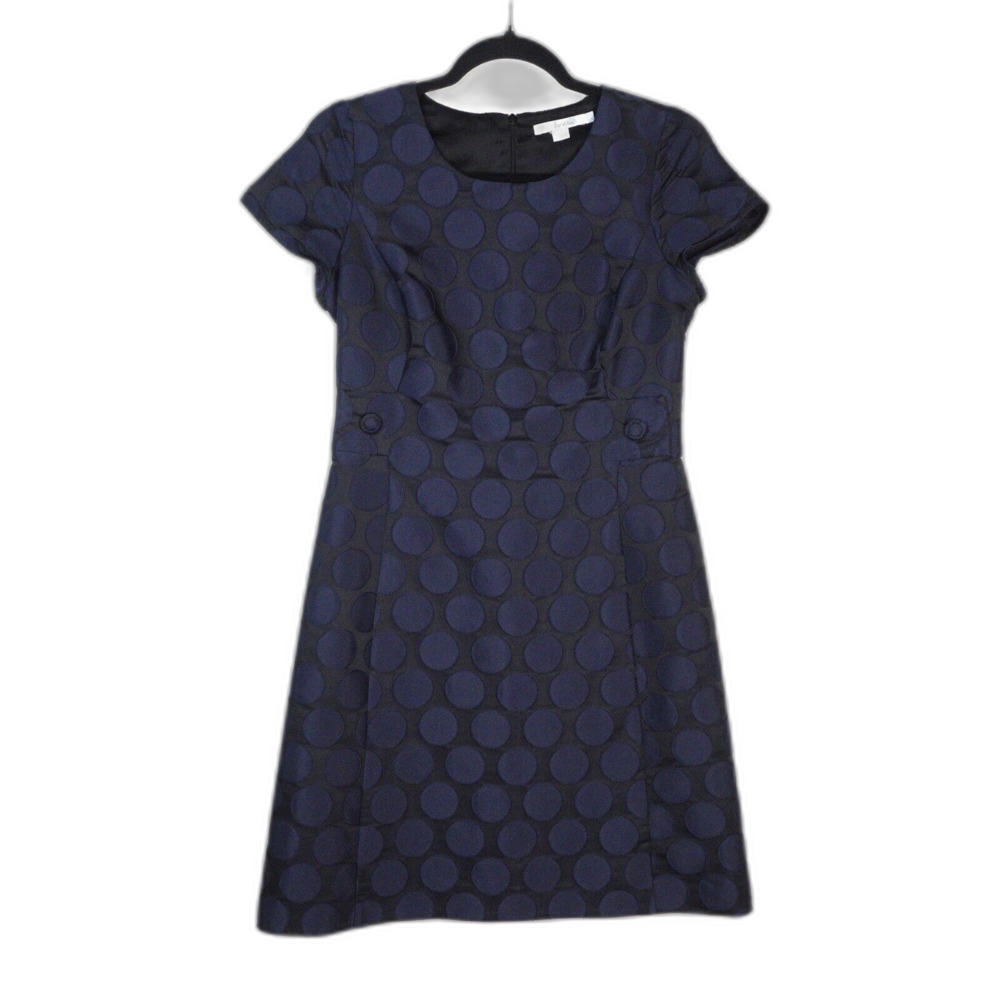 Boden Navy and‎ Black Jacquard Polka Dot Dress Sz 4 GUC Whimsy Novelty Teacher